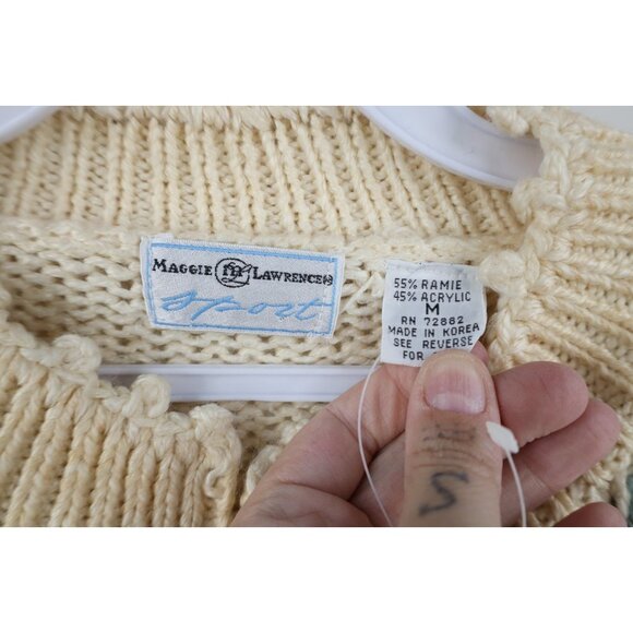 Deadstock Vintage 90s Streetwear Womens Medium Hand Knit Flower Floral Sweater - Picture 6 of 15